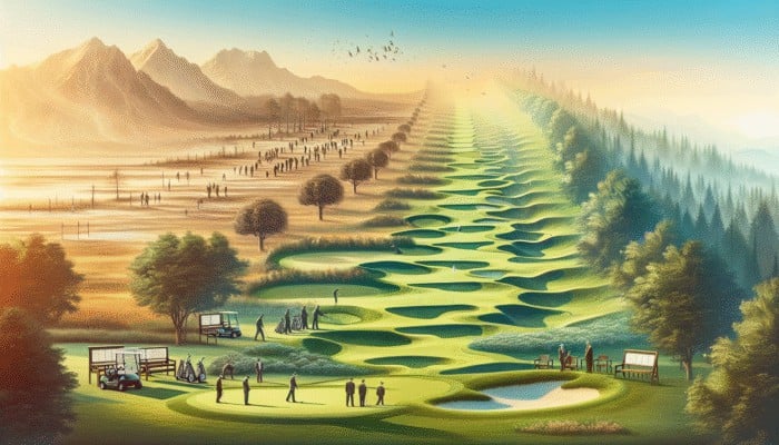 George Golf Club course, evolved from 19th-century design to modern layout by Peter Matkovich in 1994, with enhanced hazards and scenic terrain.