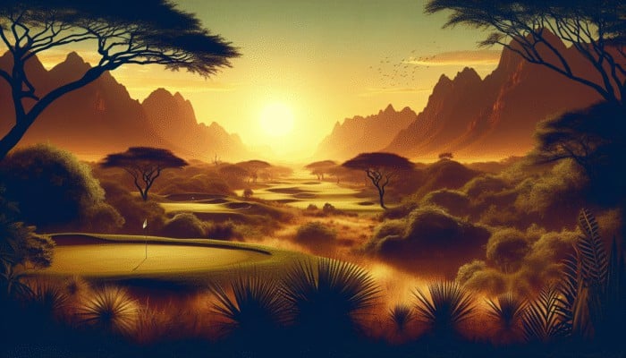 Leopard Creek Country Club: A serene golf course at sunset in Kruger National Park, blending with the indigenous landscape.