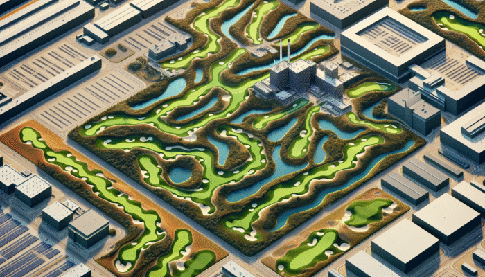 Aerial view of Krugersdorp Golf Club's architectural evolution with undulating terrain, strategic bunkers, and lush greens.