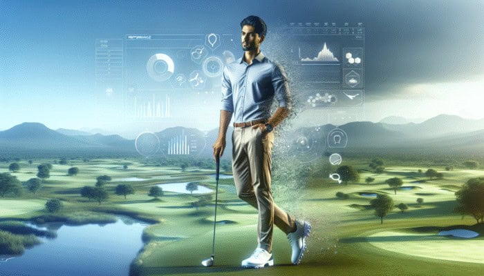 A golfer in South Africa wearing stylish golf shoes, navigating diverse terrains of a lush golf course.