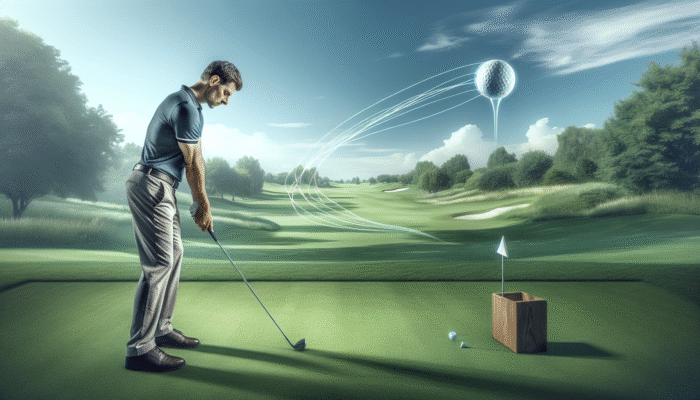 A golfer, like Gary Player, visualizing his swing and ball trajectory on a serene course, showcasing mental resilience.