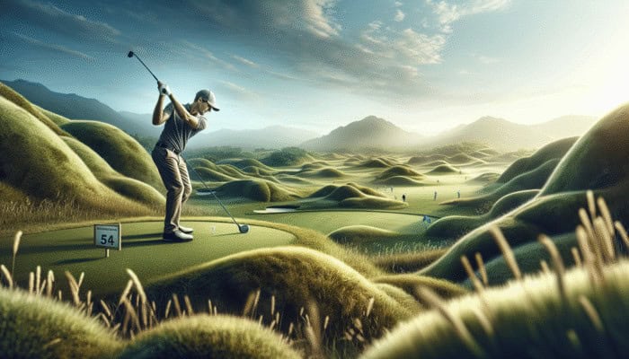 How to Plan a Golf Road Trip: Golfer teeing off at Gary Player Country Club, Sun City, with stunning vistas.