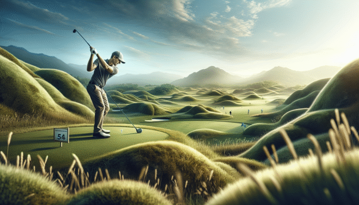 How to Plan a Golf Road Trip: Golfer teeing off at Gary Player Country Club, Sun City, with stunning vistas.