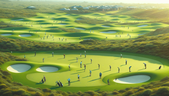 Advanced Golf Course Reading Skills: A South African golf course with Kikuyu and Bermuda grass, golfers adjusting putting techniques.