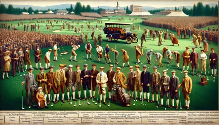 Maritzburg Golf Club: Vintage 1905 scene of Maritzburg Golf Club's founding, diverse golfers celebrating on new course.
