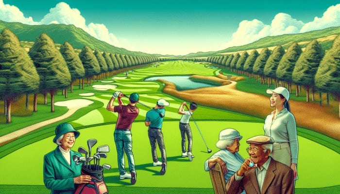 How to Plan a Golf Team Event: A prestigious golf course with lush greens and stunning natural surroundings, enjoyed by players of various skill levels.