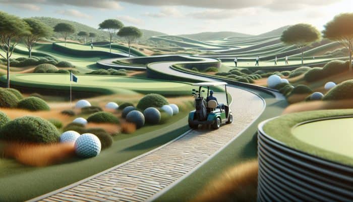 A golf cart on a path at The Links at Fancourt, South Africa, with players respecting the course's delicate terrain.