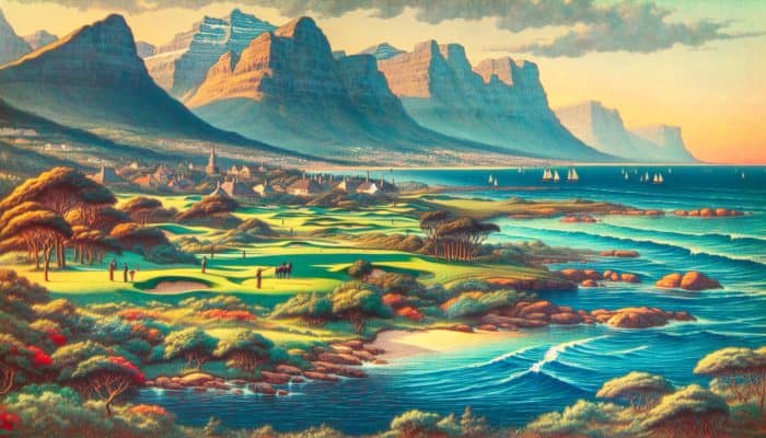 Historic Selborne Golf Club, 1904, South Africa's coastal charm, lush Pennington landscapes, vibrant culture, early 20th-century golf evolution.