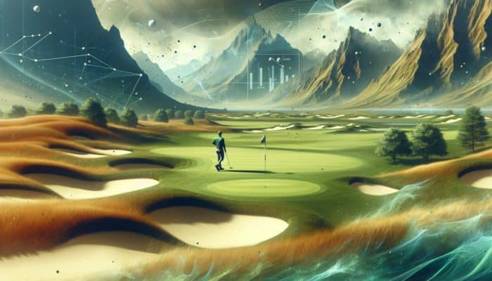 Best Golf Courses in Ireland: Golfer on Fancourt's Links course with Scottish terrain, contrasted by lush Montagu Course with mountain views.