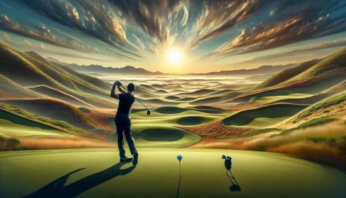 Improving Your Golf Stance: Golfer at Fancourt, South Africa, with wide stance on undulating fairways for stability and control.