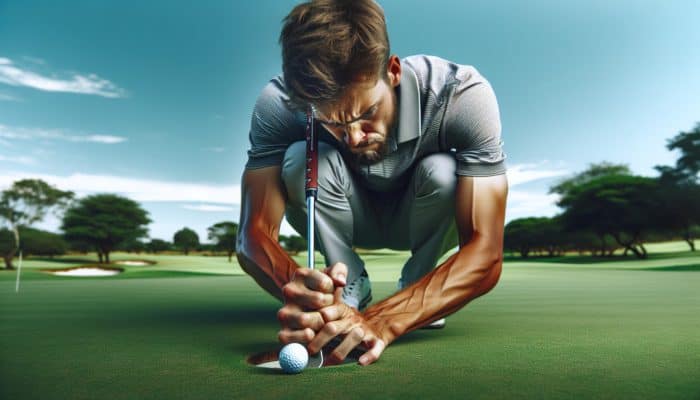 How to Overcome Golf Yips: South African golfer on green course, struggling with yips, showing frustration and diminished confidence.