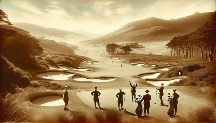 Howick Golf Club: Vintage photo of Howick Golf Club's founding, showcasing early 20th-century South African landscape and golfers in period attire.