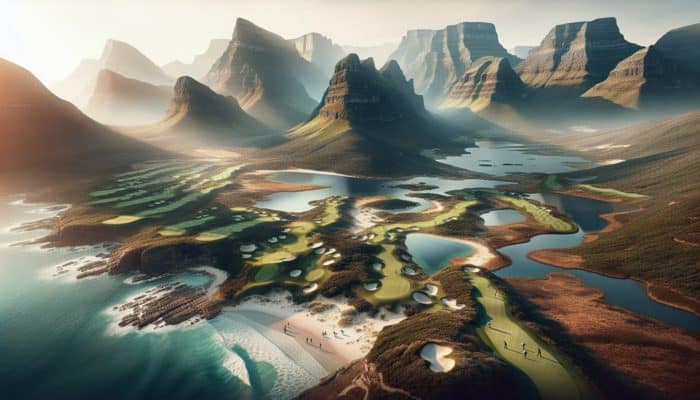 How to Hit a Golf Ball Higher: A South African golf course showcasing diverse landscapes from Drakensberg mountains to Pinnacle Point's coastal links.