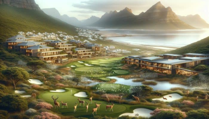 Luxurious South African golf resort with panoramic views, wildlife, and eco-friendly design.
