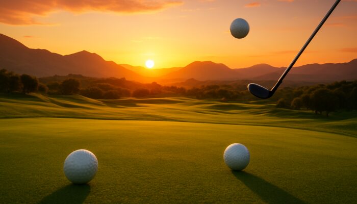South African highland golf course at sunset with low- and high-compression balls showing altitude effects